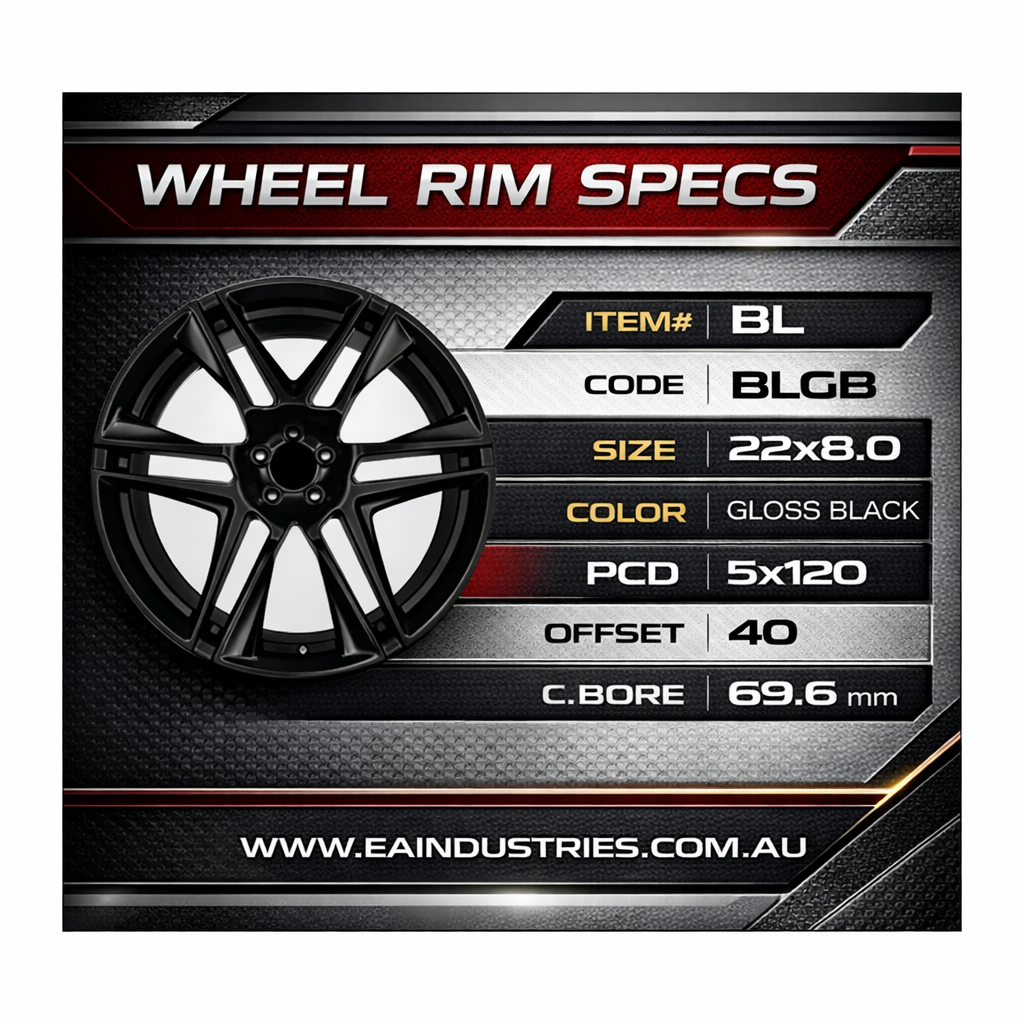 Suits Commodore VE VF - Blades 22x8 Gloss Black Wheels