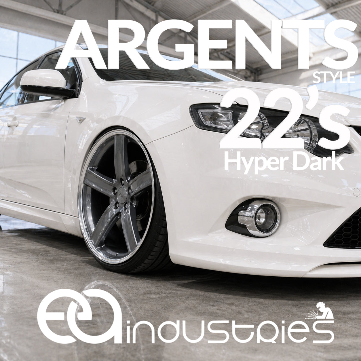 Suits Ford Falcon BA BF FG FGX - Argent Style 22x8 Hyper Dark Machine Lip Wheel Rims