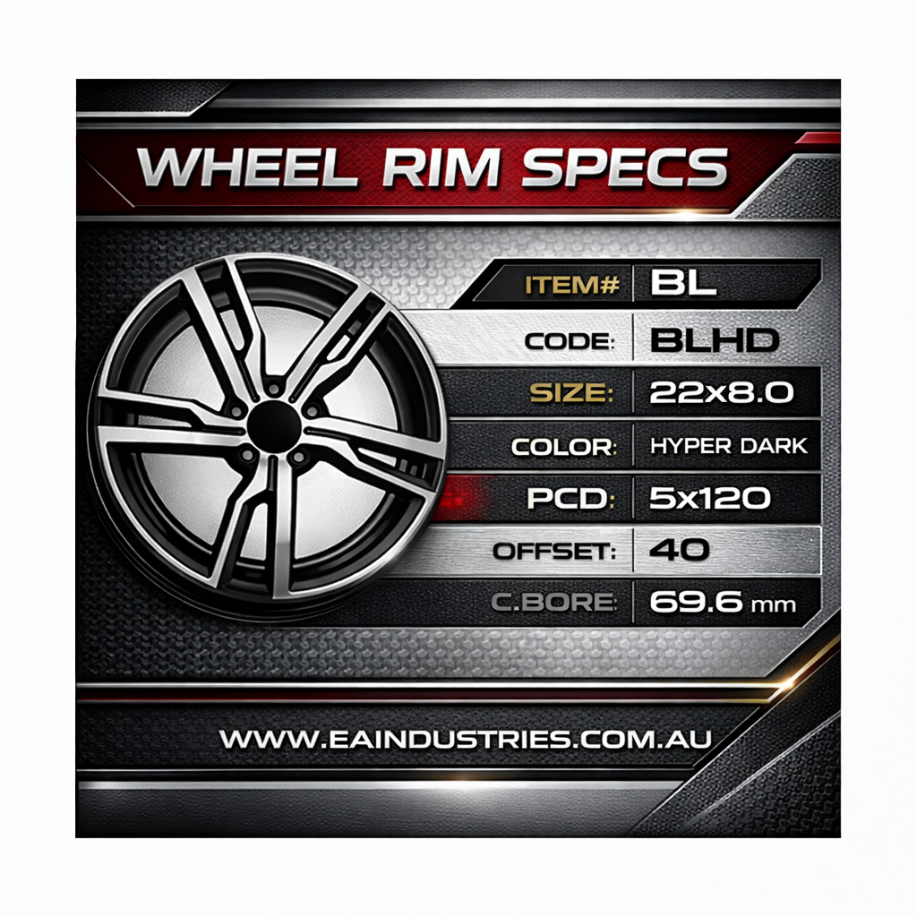 Suits Commodore VE VF - Blades 22x8 Hyper Dark Machine Lip Wheel Rims