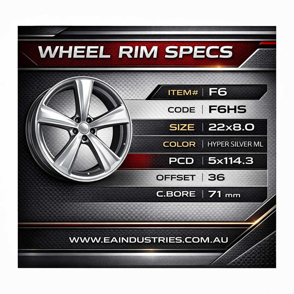 Suits Ford Falcon BA BF FG FGX - Argent Style 22x8 Hyper Silver Machine Lip Wheels