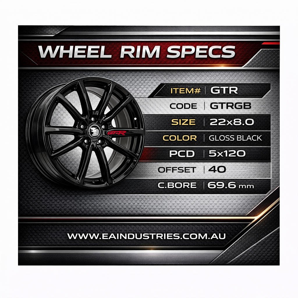 Suits Commodore VT VX VY VZ VE VF - GTSR 22x8 Gloss Black Wheels