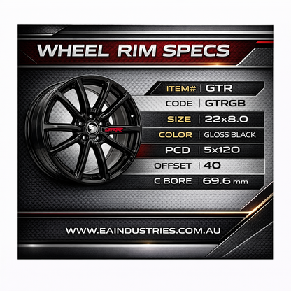 Suits Commodore VT VX VY VZ VE VF - GTSR 22x8 Gloss Black Wheels