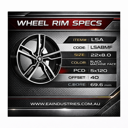 Suits Holden Commodore VT VX VY VZ VE VF - LSA 22x8 Black Machine Face Wheels