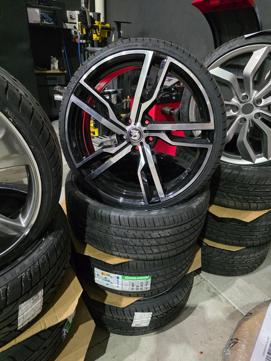 LSA 22x8 BLACK MACHINE FACE - 1 SET WITH TYRES