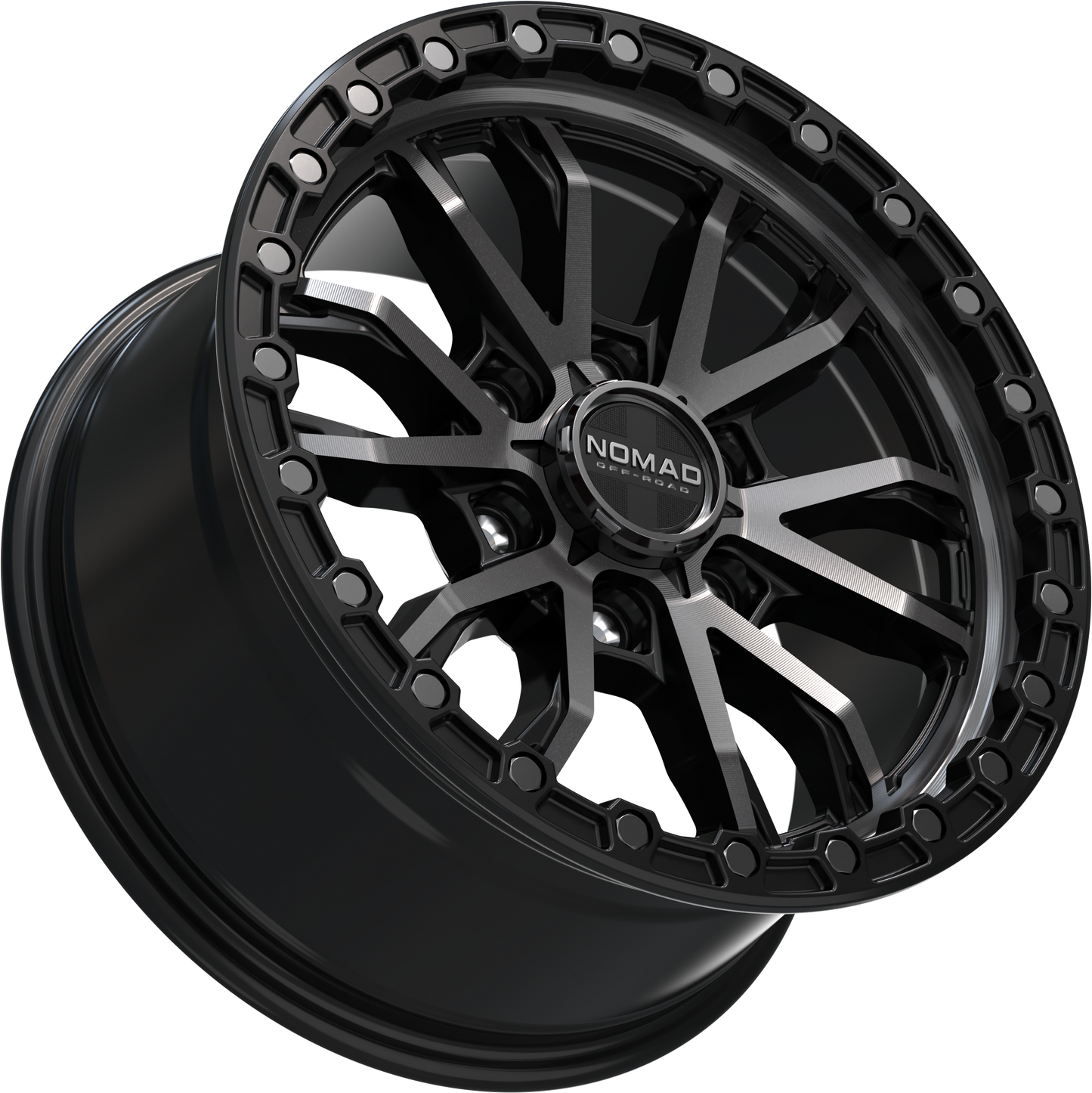 Nomad N133 Black Machined Face Dark Tint wheel angled view