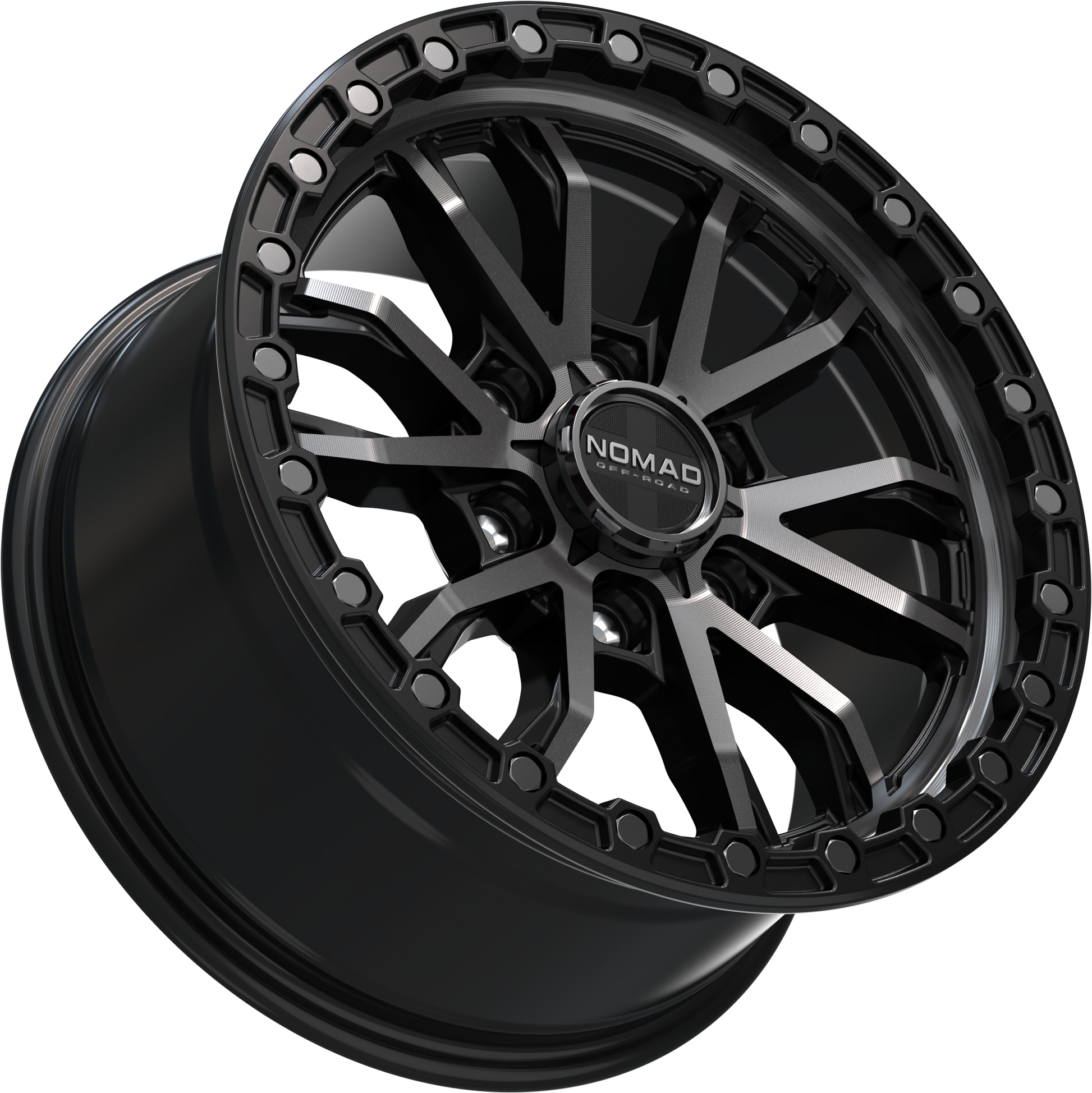 Nomad N133 Black Machined Face Dark Tint wheel angled view
