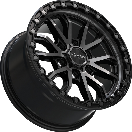 Nomad N133 Black Machined Face Dark Tint wheel angled view