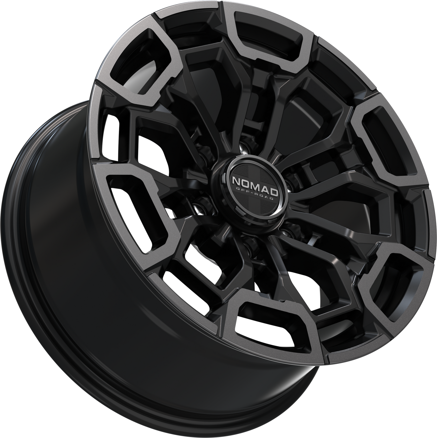 Nomad N162 Black Machined Face Dark Tint wheel angled view