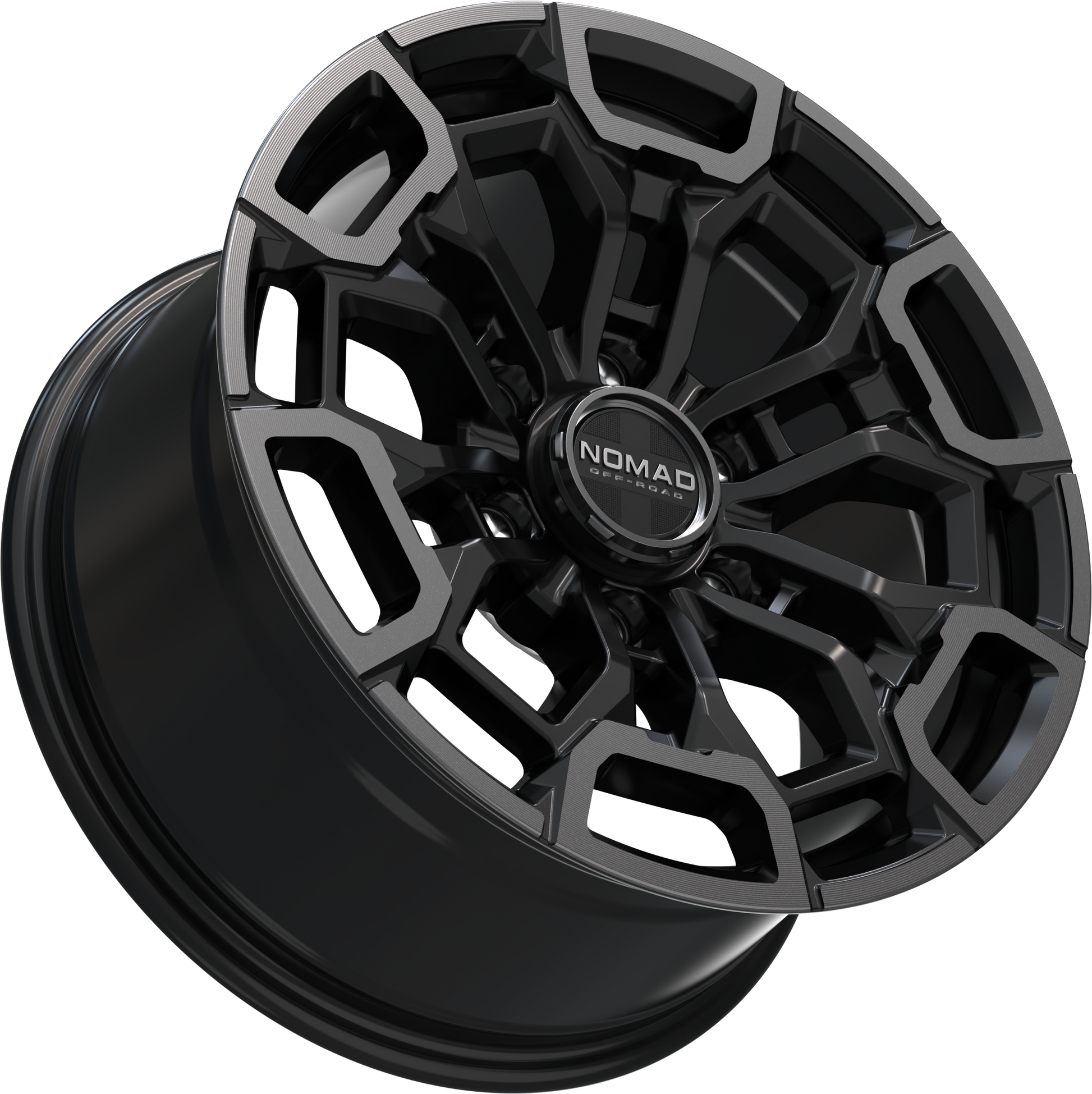 Nomad N162 Black Machined Face Dark Tint wheel angled view