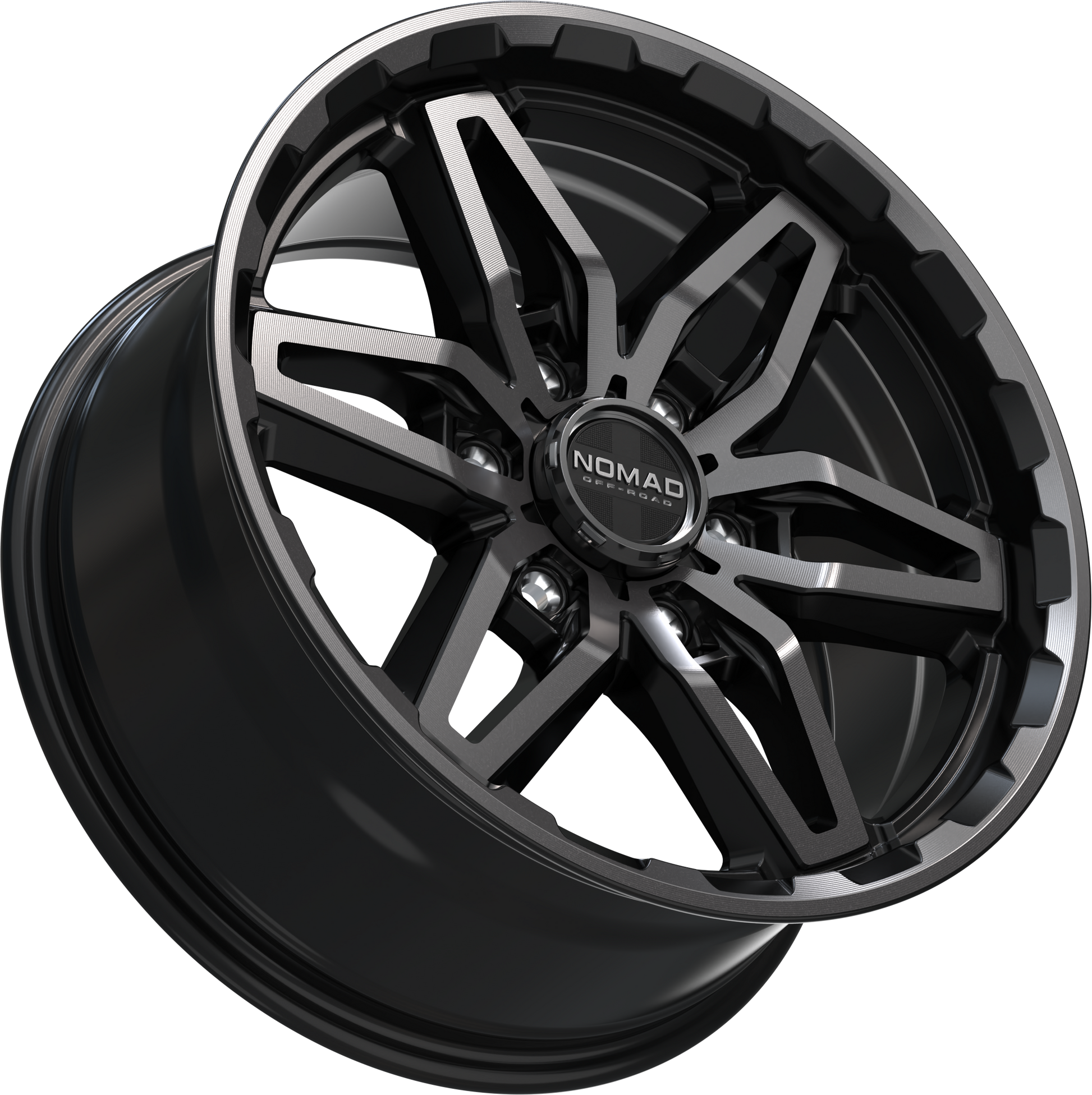 Nomad N232 Black Machined Face Dark Tint wheel angled view