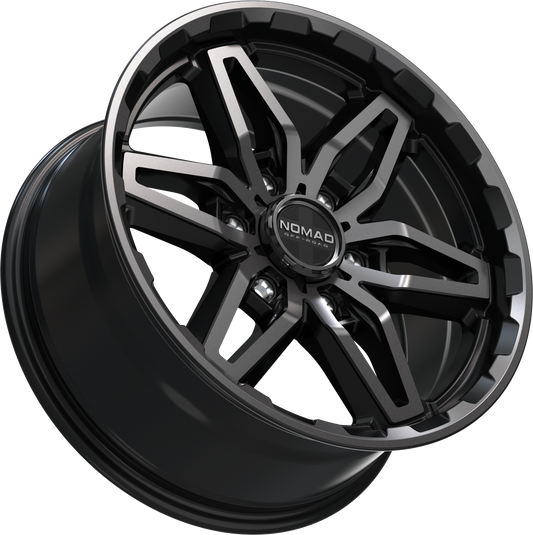 Nomad N232 Black Machined Face Dark Tint wheel angled view