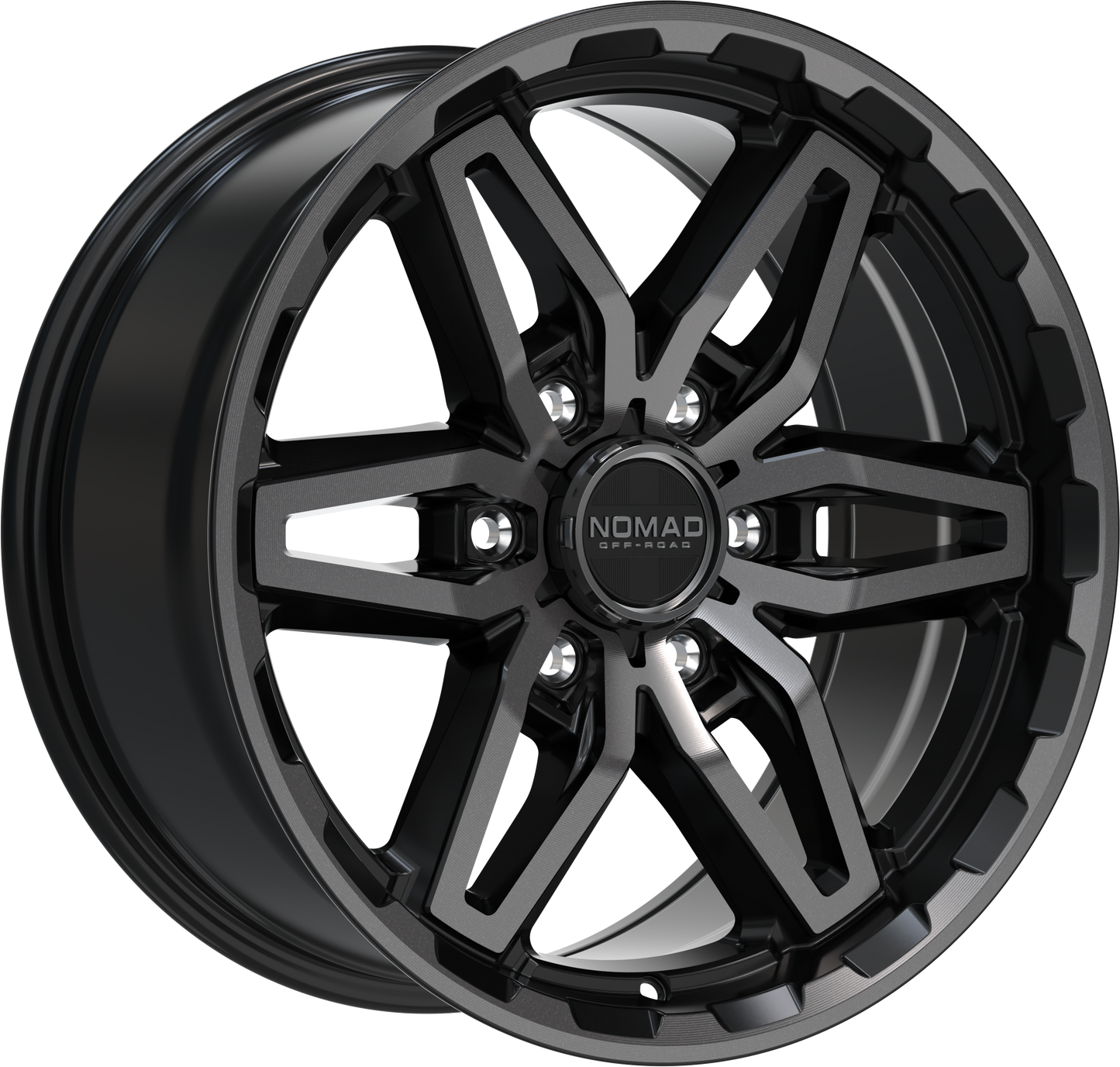 Nomad N232 Black Machined Face Dark Tint wheel perspective view