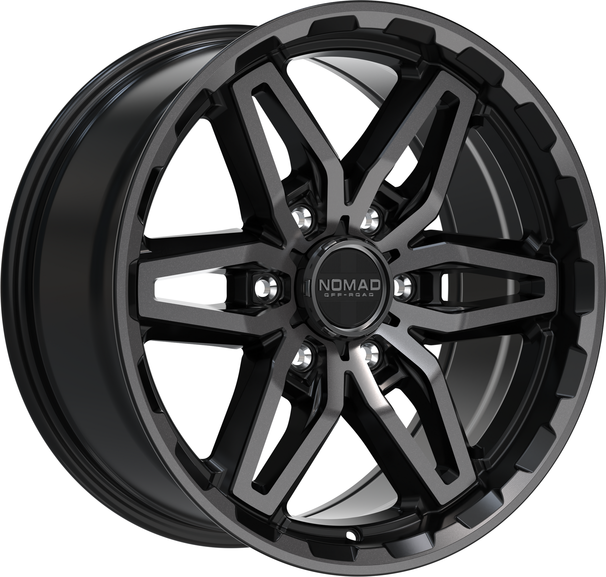 Nomad N232 Black Machined Face Dark Tint wheel perspective view