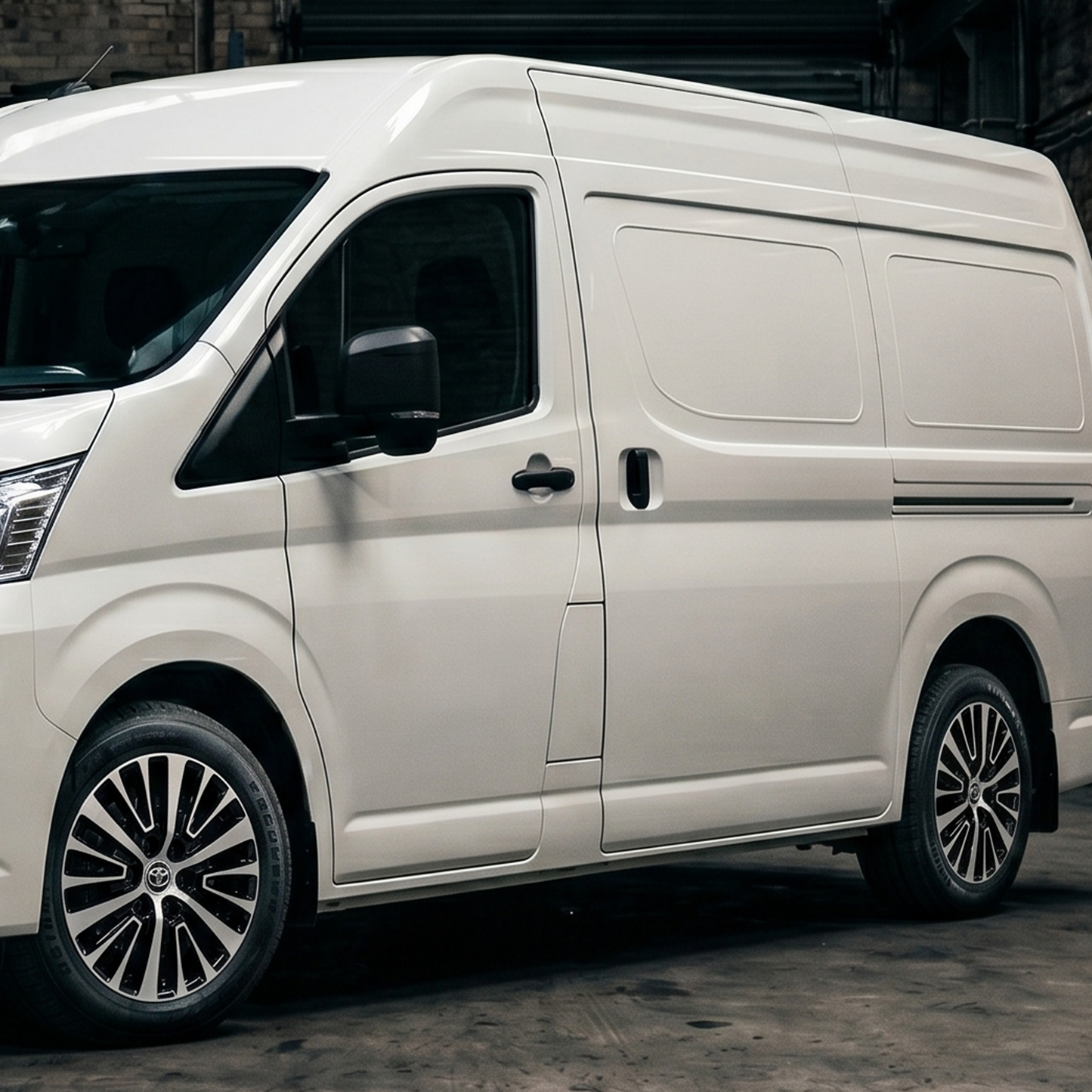 Suits Toyota HiAce H300 2019+ - Multi-Spoke Style 16x6.5 Gloss Black Machine Face Wheels