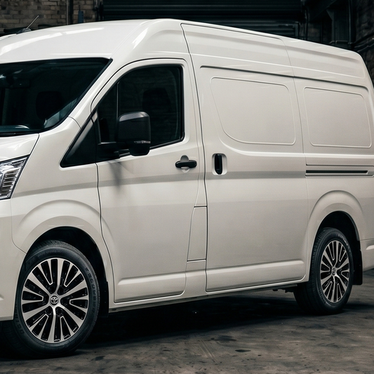 Suits Toyota HiAce H300 2019+ - Multi-Spoke Style 16x6.5 Gloss Black Machine Face Wheels