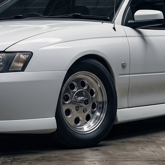 Draglite Style 15x7 15x8 15x10 Polished Wheels — Suits Holden VC VK VL VN VY VZ HQ HZ Torana Early Ford