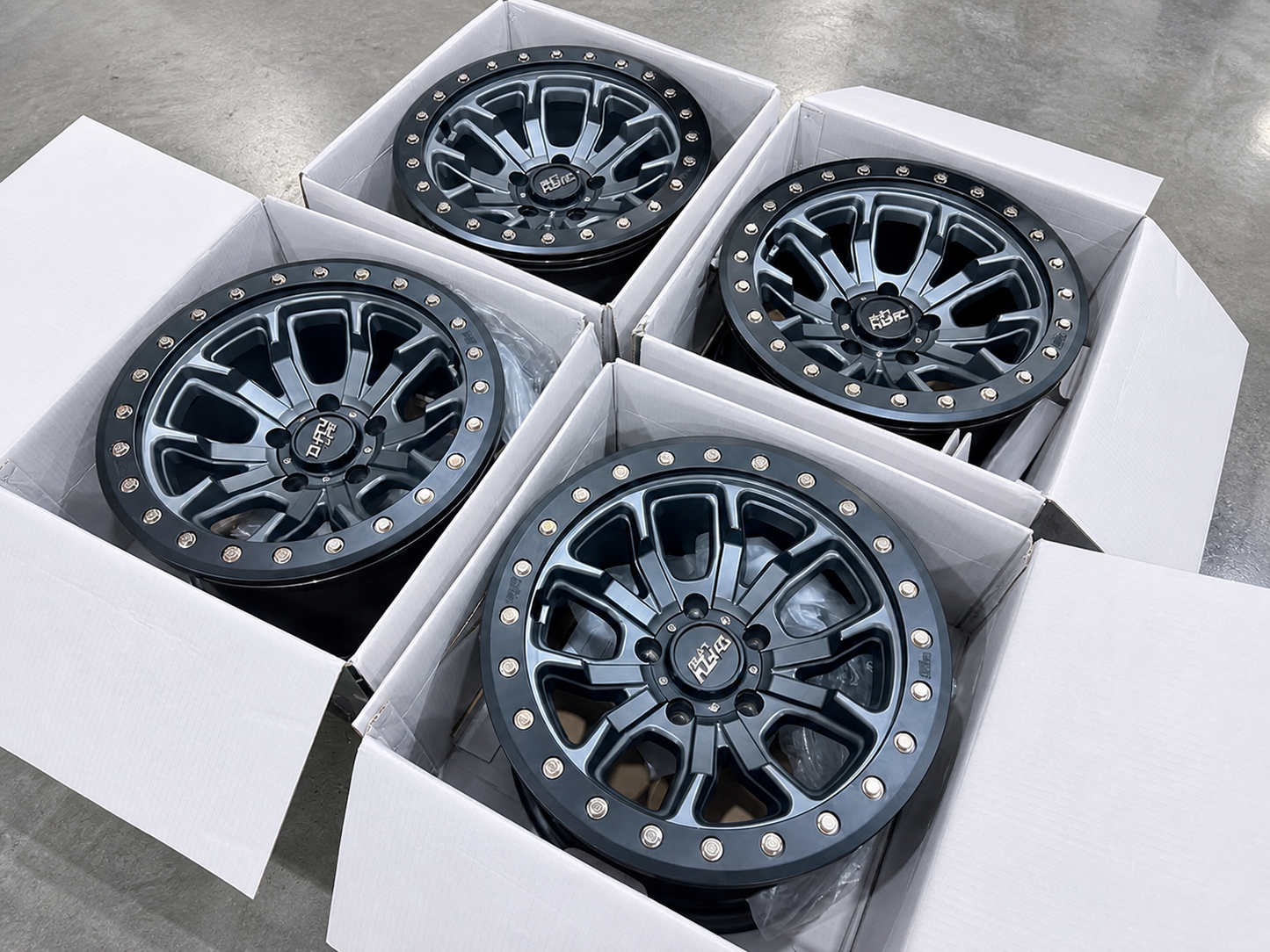 Suits Jeep Wrangler Rubicon — Dirty Life DT1 Style 17x9 Zero Offset Satin Gunmetal Beadlock Wheels | 5x127
