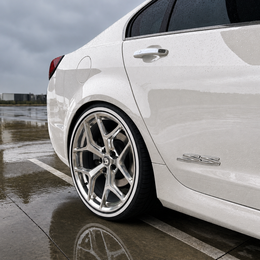 Suits Holden Commodore VT VX VY VZ VE VF — GTSR Style 20" Staggered Fully Polished Wheels | 5x120 with Tyres