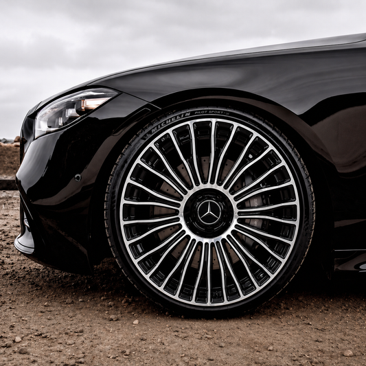 Suits Mercedes Benz C E S Class GLC GLE Maybach — AMG Multi-Spoke Style 20" Staggered Gloss Black Wheels | 5x112