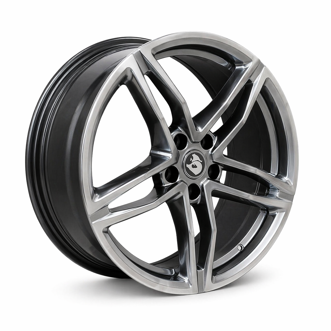 Suits Holden Commodore VT VX VY VZ VE VF — GTS Rimfire LSA Style 20" Staggered Wheels | Shadow Chrome Satin Black Gloss Black