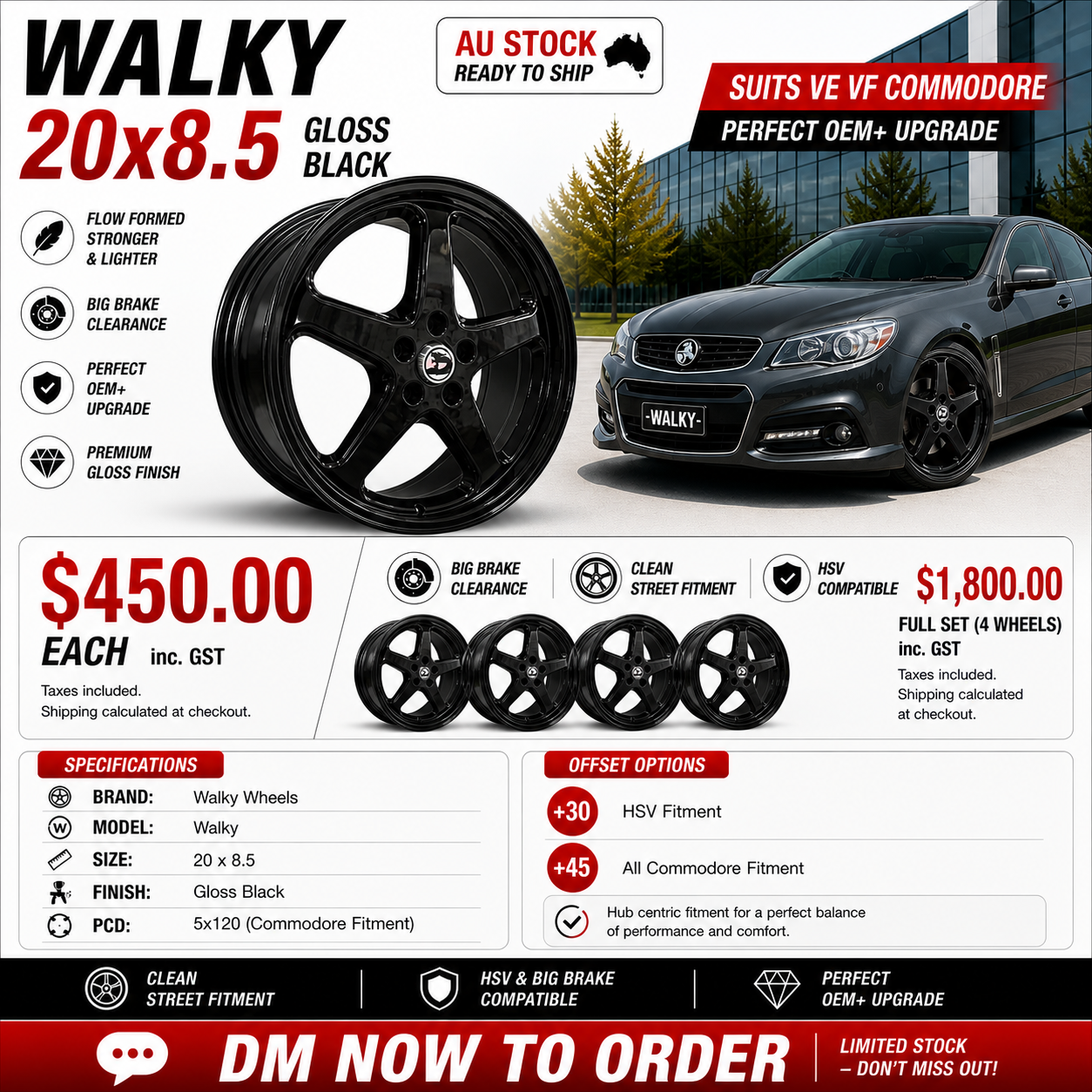 WALKY 20x8.5 - GLOSS BLACK (1pc)