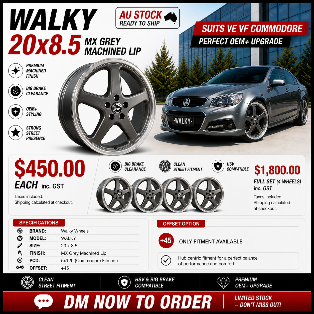WALKY 20x8.5 - MX GREY MACHINED LIP (1PC)