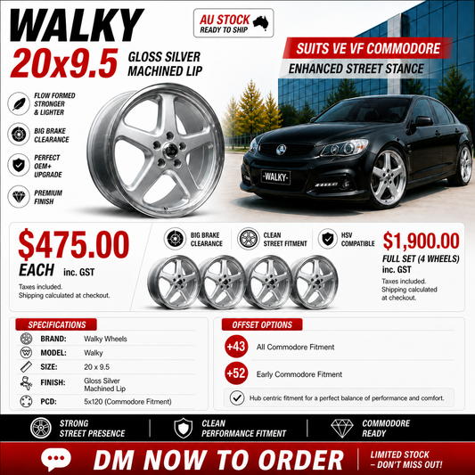 WALKY 20x9.5 - GLOSS SILVER MACHINED LIP (1PC)