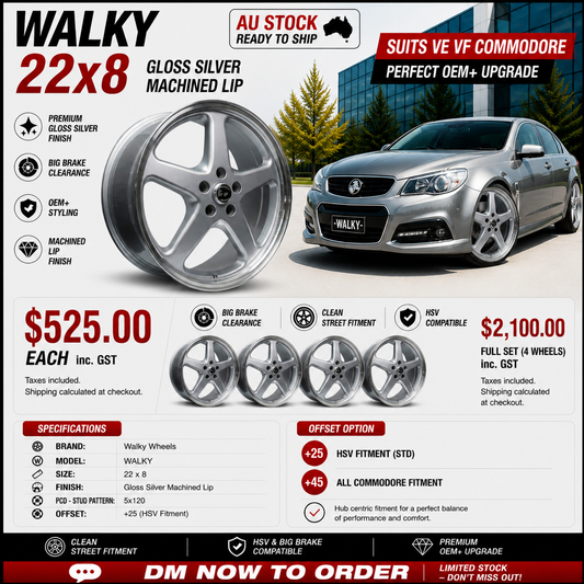 WALKY 22x8 - GLOSS SILVER MACHINED LIP (1pc)