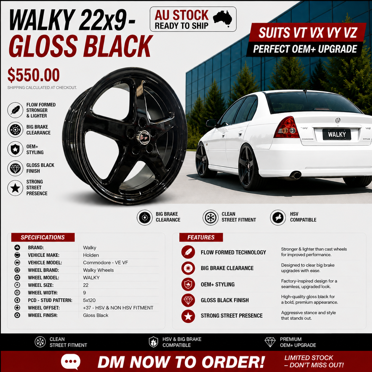 WALKY 22x9 - GLOSS BLACK (1pc)
