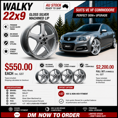 WALKY 22x9 - GLOSS SILVER MACHINED LIP (1pc)