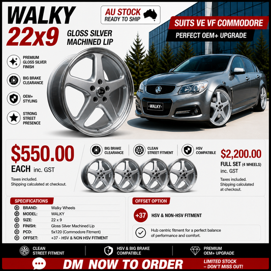 WALKY 22x9 - GLOSS SILVER MACHINED LIP (1pc)