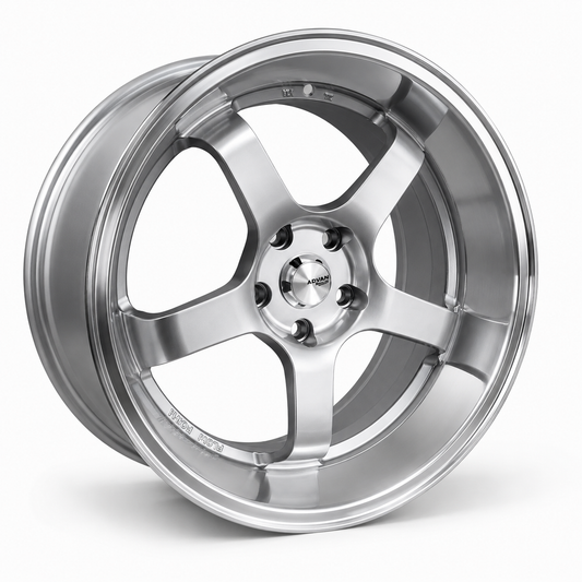 ADVAN GT 18 inch staggered silver wheel angled view