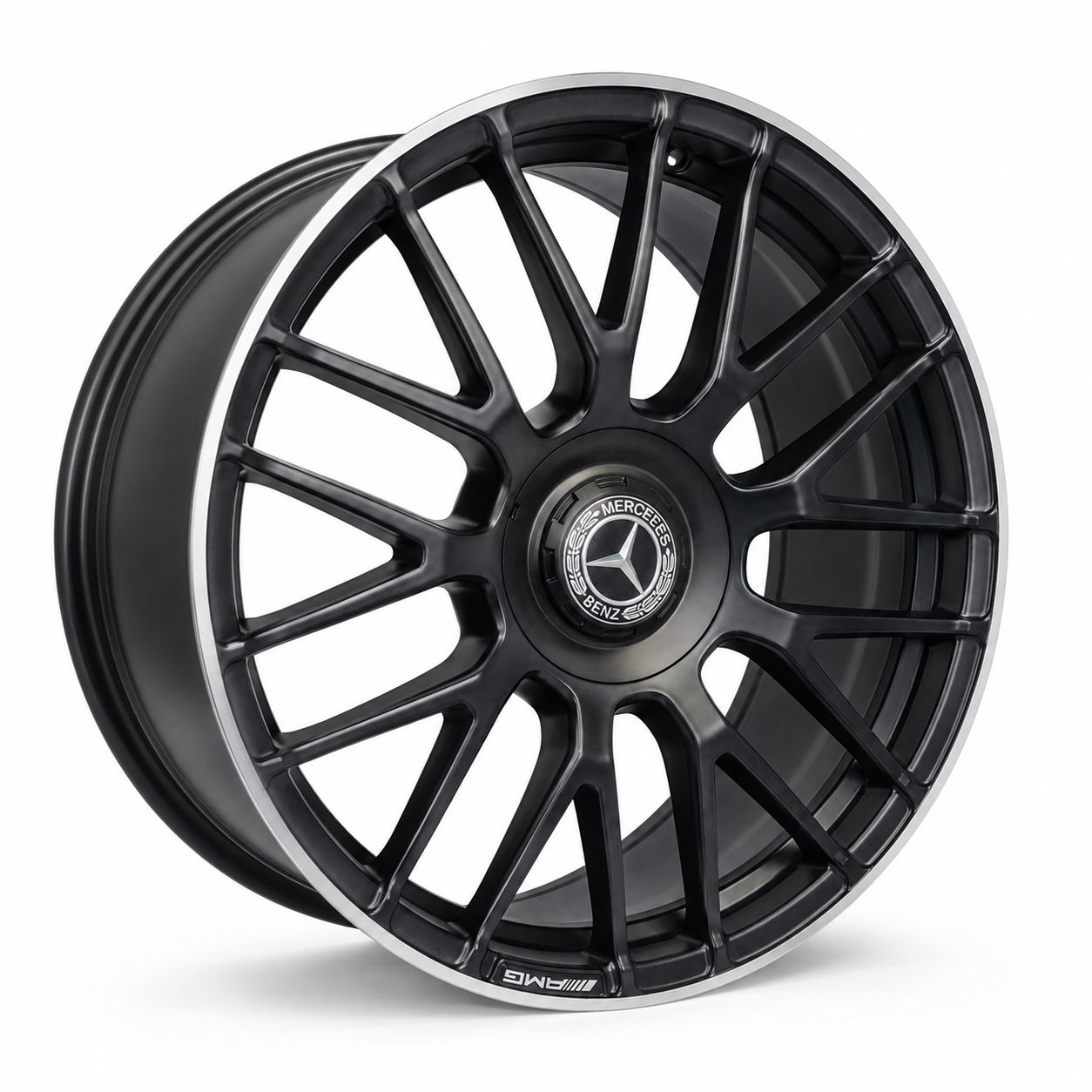 AMG C63 MC173 Style 19 inch Satin Black Machined Lip wheel angled view