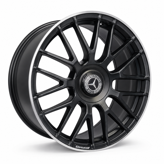 AMG C63 MC173 Style 19 inch Satin Black Machined Lip wheel angled view