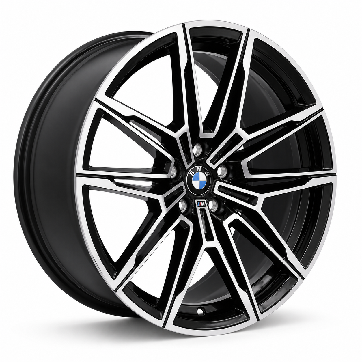 BMW M4 Style 20 inch Black Machine Face wheel angled view