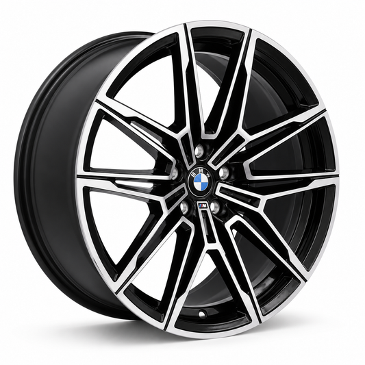 BMW M4 Style 20 inch Black Machine Face wheel angled view