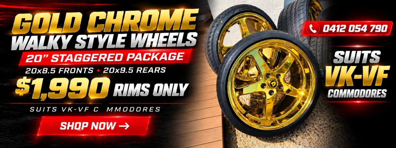 Gold Chrome Walky Style Wheels 20 inch staggered package, rims only