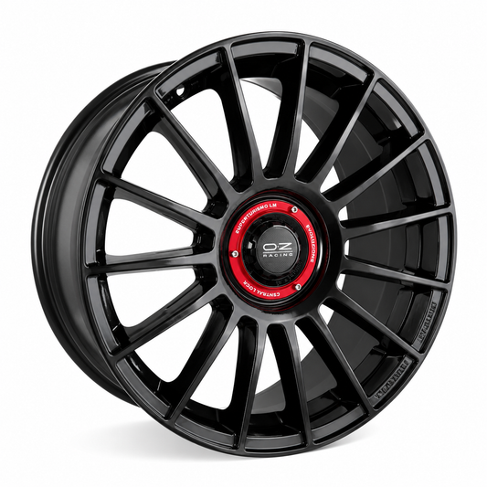 18x8 Super Turismo FF57 style black wheel rim angled view