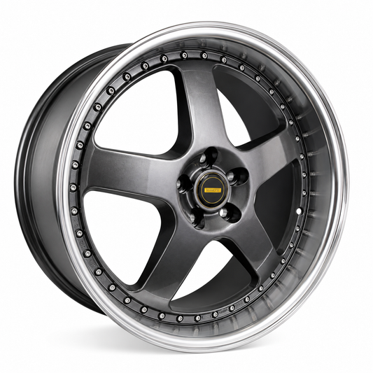 20 inch Simmons style grey wheel with polished lip angled view