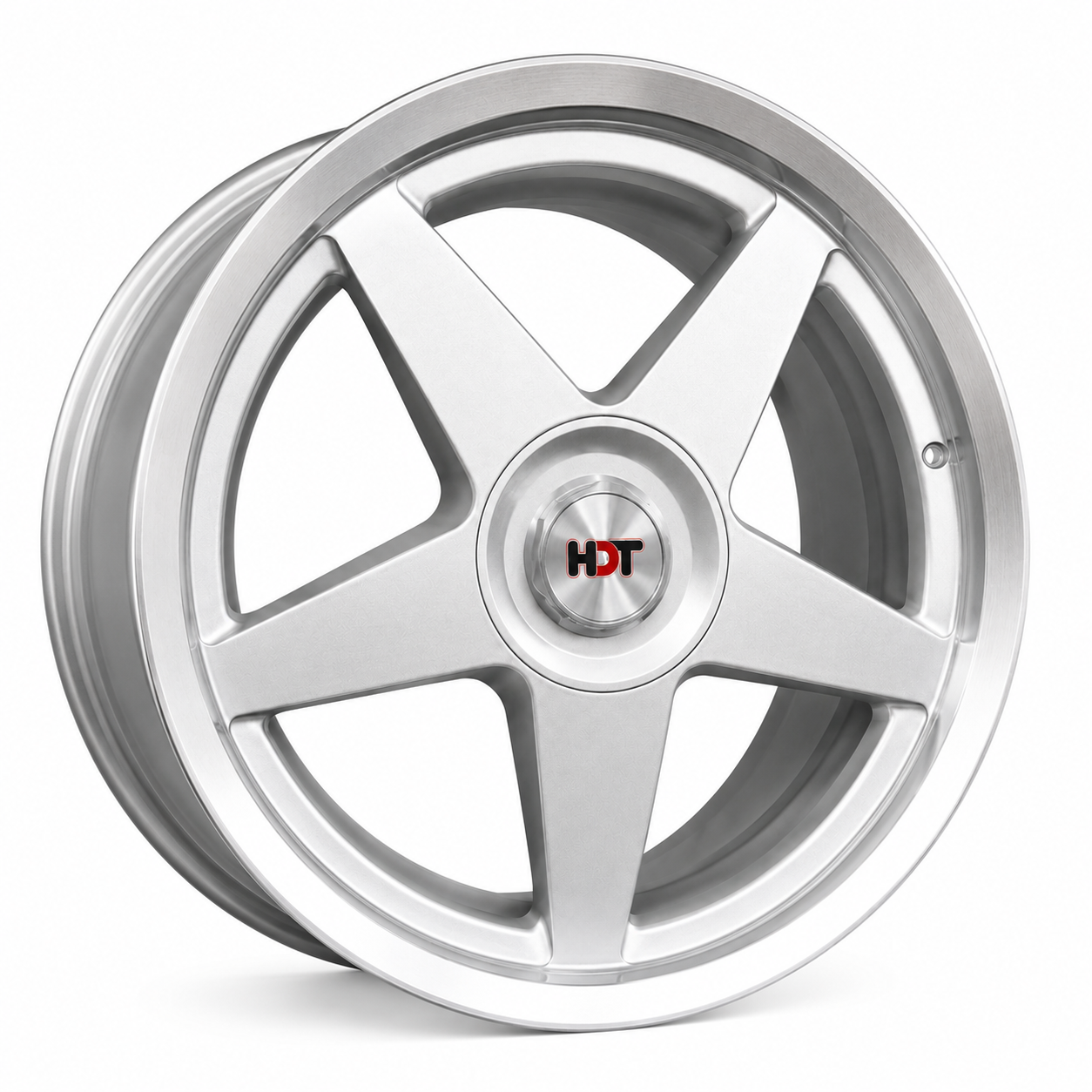 Holden HDT Stars style silver five spoke wheel rim angled view