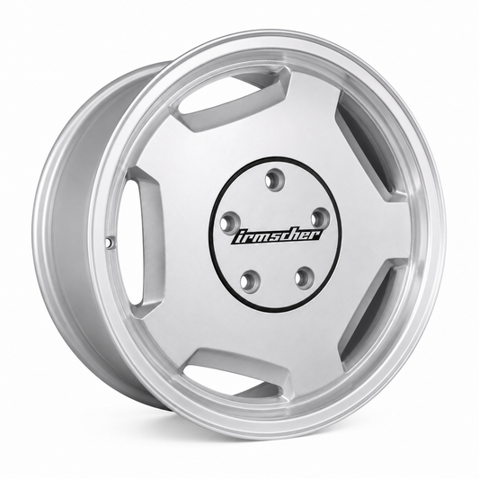19 inch Irmscher style silver wheel rim angled view