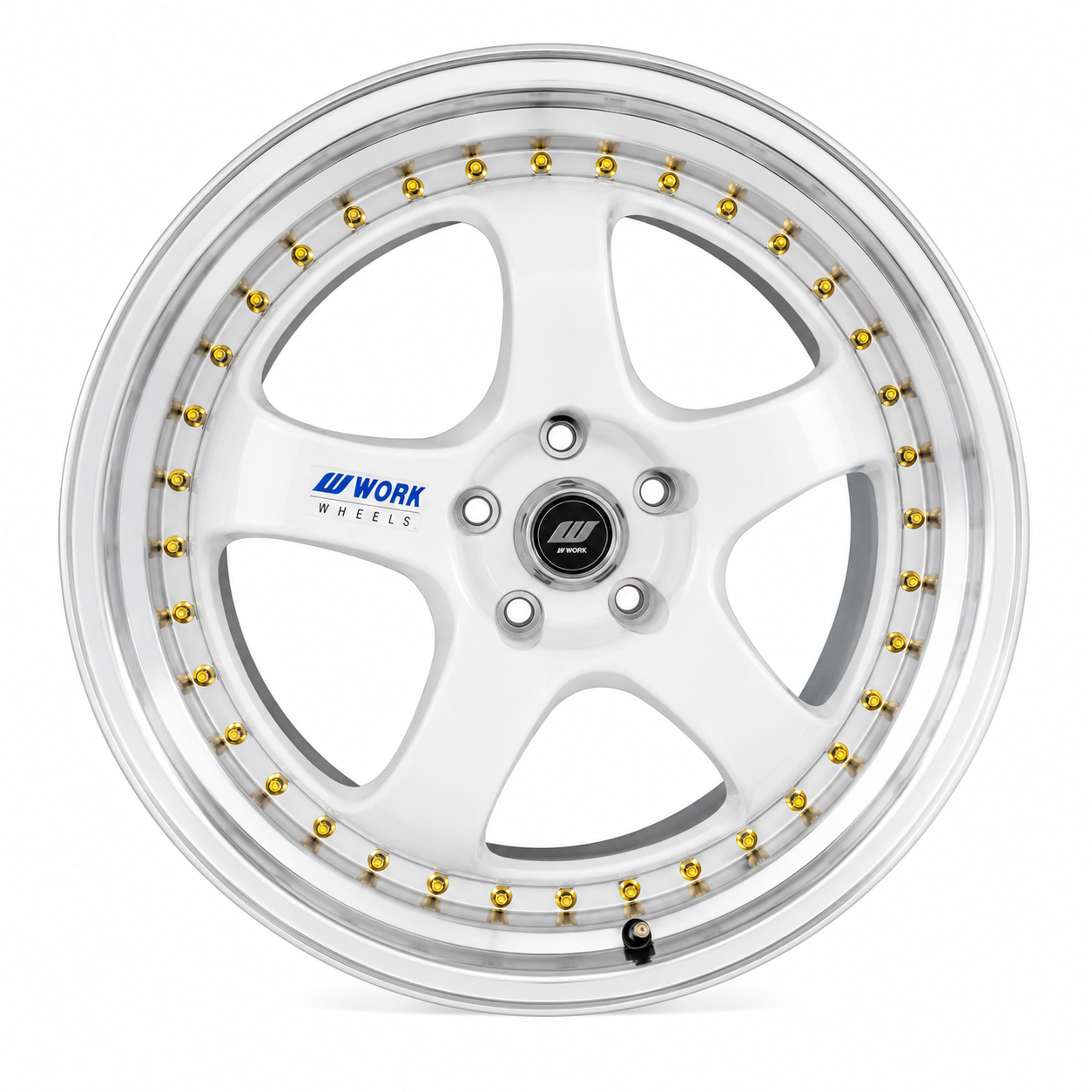 Work Emotion style white wheel with machined lip front view