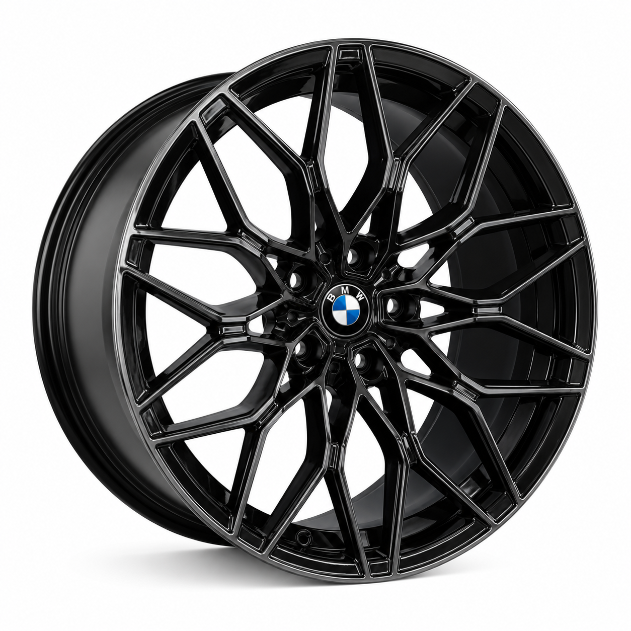 19 inch BMW FF59 style gloss black wheel rim angled view
