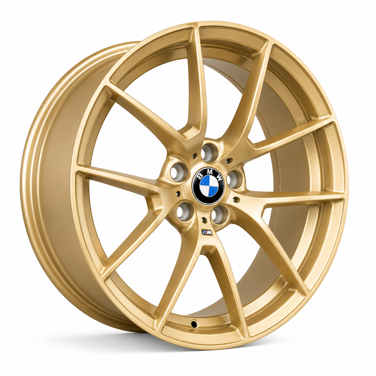 BMW M3 Competition style gold wheel rim angled view