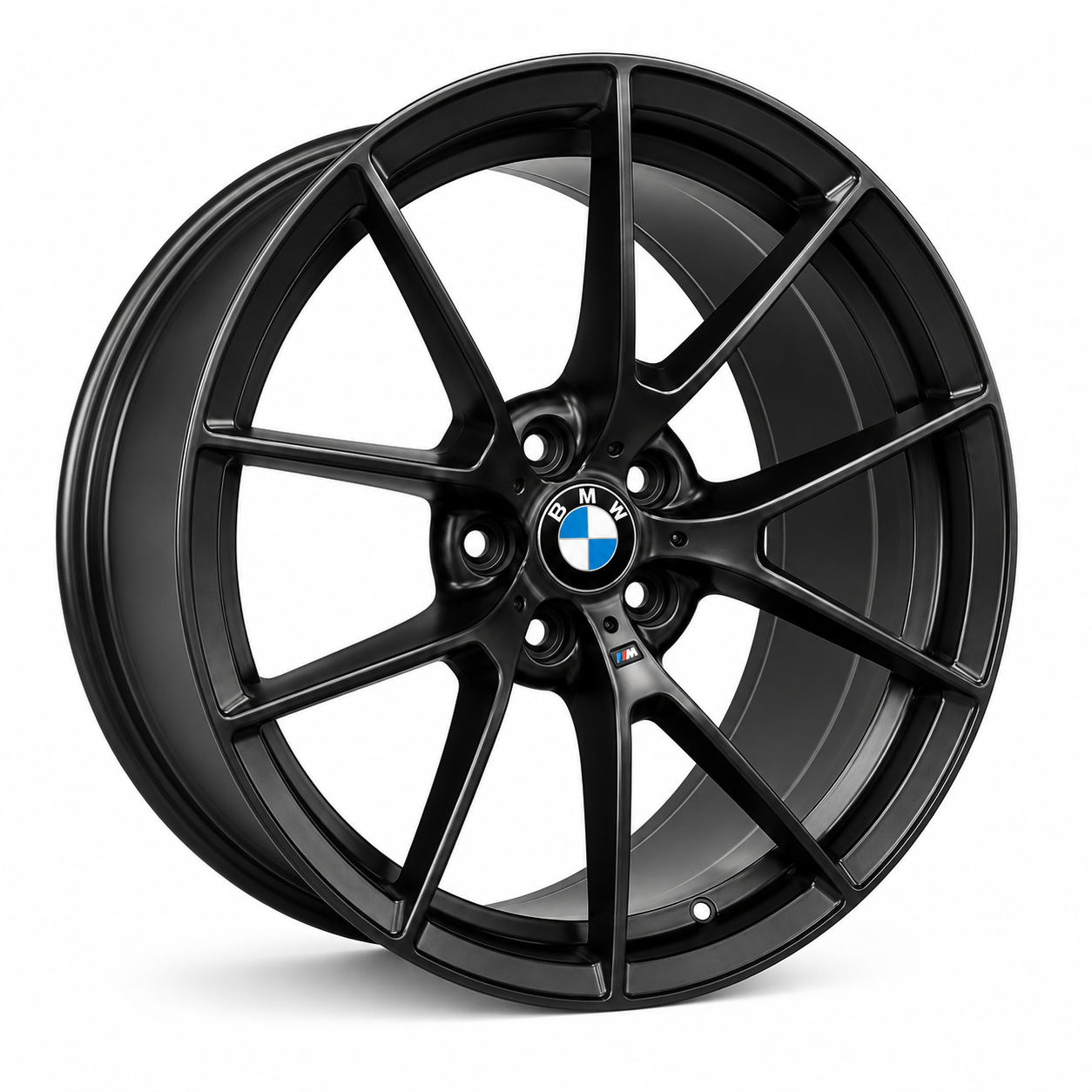 BMW M3 Competition style gloss black wheel rim angled view
