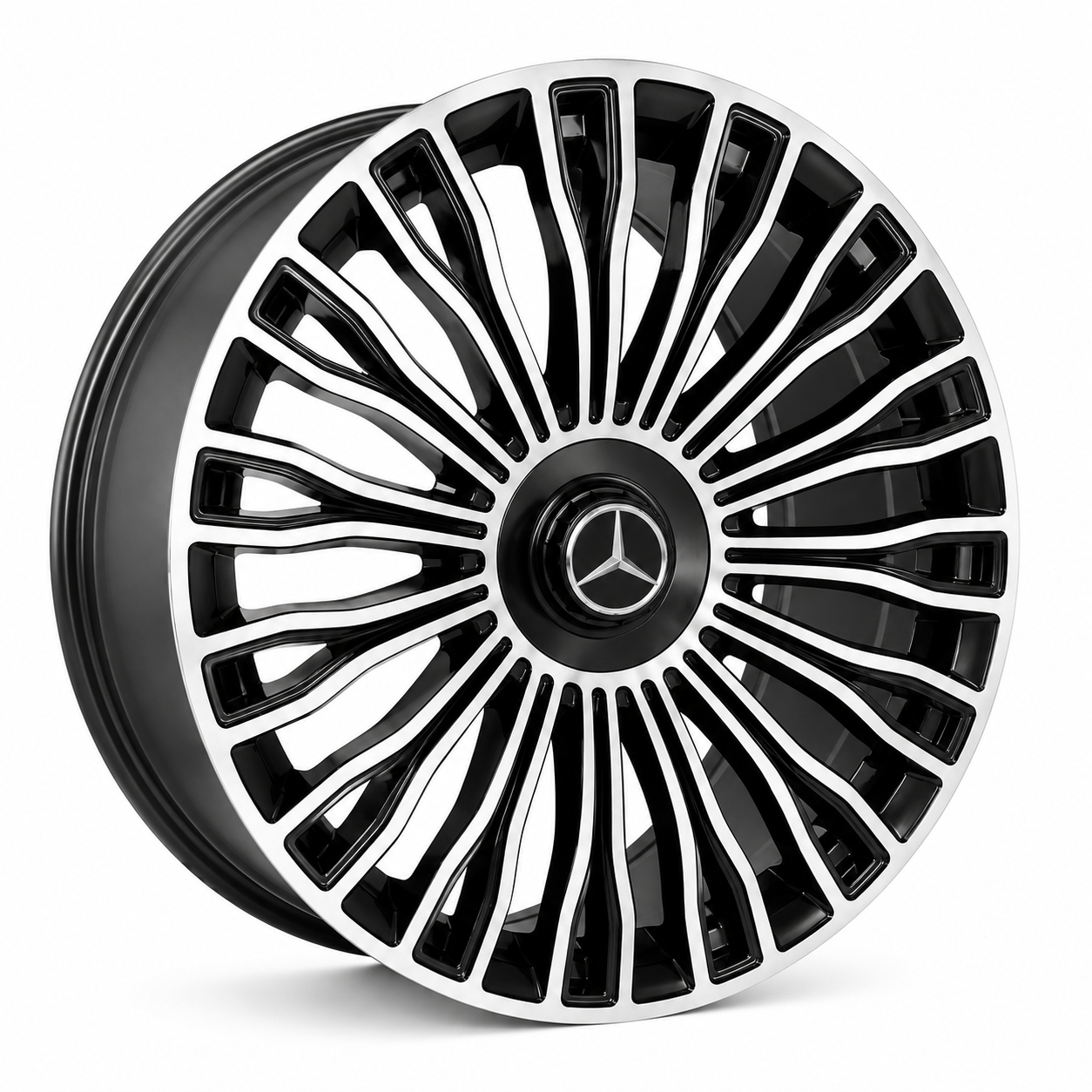 20 inch Mercedes Maybach style machine face wheel rim angled view