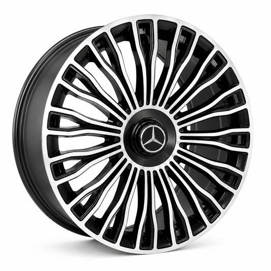 20 inch Mercedes Maybach style machine face wheel rim angled view