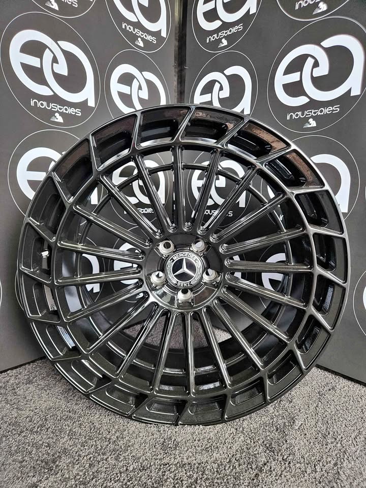 Mercedes Maybach style gloss black multi-spoke wheel rim showroom view