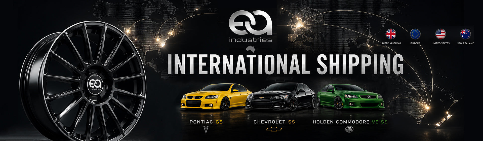EA Industries international wheel shipping to Australia, the United Kingdom, Europe, the United States and New Zealand